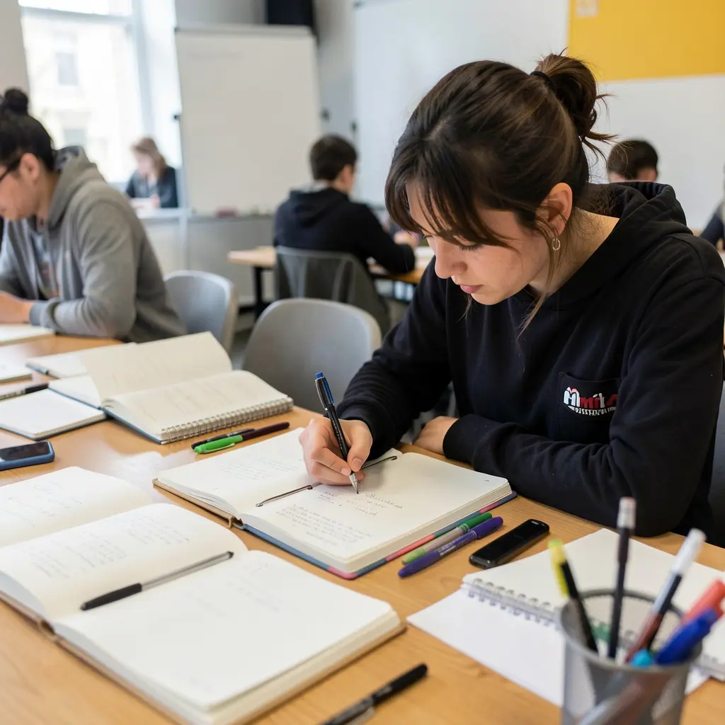 Person writing in a journal during a guided workshop session